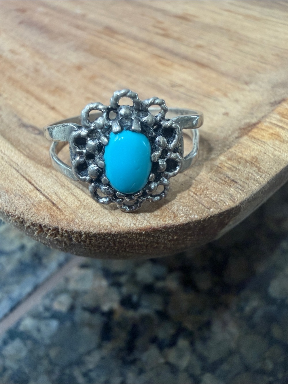 Sterling Silver Floral Ring with Turquoise Stone - Women's Jewelry